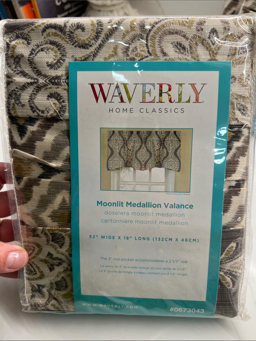 NEW! Waverly Moonlit Medallion Valance - Gray, Cream & Gold Accents 52”W x 18”L